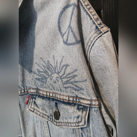 Denim Jacket with Peace Sign Embroidery - Picture 5 of 16